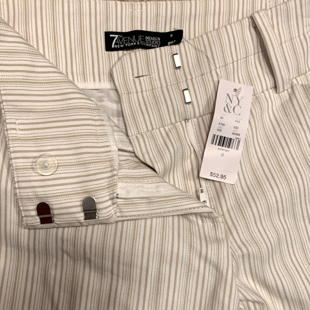 New York & Company White and Beige Pinstripe Slacks